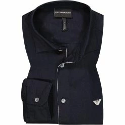 Aktion 🛒 EMPORIO ARMANI Hemd 3K1CP5/1NJIZ/0920 Regular Fit, Reines Leinen, Marineblau, Marine 😀