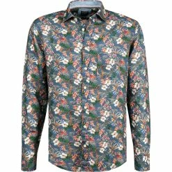 Aktion 💯 OLYMP Casual Modern Fit 4120/74/18 Hemd, Reines Leinen, Blau gemustert, Marine ⌛