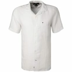 Budget ✔️ Tommy Hilfiger Hemd MW0MW18385/YBR Kurzarmhemd, Regular Fit, Reines Leinen, Weiß 🎁