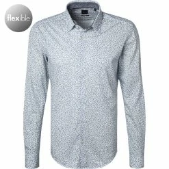 Bestes Angebot ⌛ BOSS Hemd Ronni 50449147/489 Slim Fit, Mikrofaser-Baumwolle, Weiß-blau gemustert, Blau-weiß 🔥