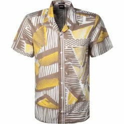 Brandneu 👍 BOSS Hemd Rhythm 50448074/262 Kurzarmhemd, Regular Fit, Baumwolle, Beige-gelb gemustert, Beige 🛒