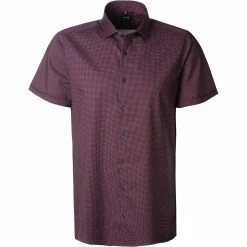 Schlussverkauf 🤩 OLYMP Level Five Body Fit 2104/72/35 Kurzarmhemd, Baumwolle, Rot-marine gemustert, Rot ✔️