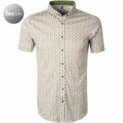 Auslauf 🤩 DESOTO Hemd Modern B.D. 43131-3/609 Kurzarmhemd, Jersey, Weiß-grün gemustert, Weiß-grün 😉