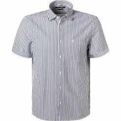 Budget 😀 Marc O'Polo Hemd 123 7294 41038/C89 Kurzarmhemd, Regular Fit, Seersucker, Nachtblau-weiß gestreift, Nachtblau-weiß 🧨