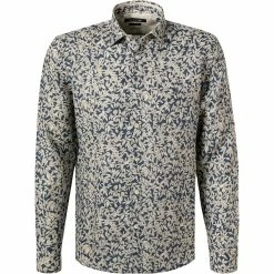 Bester Verkauf 🔔 Marc O'Polo Hemd 123 7345 42080/H83 Regular Fit, Reines Leinen, Beige-blau gemustert, Beige-dunkelblau 🤩