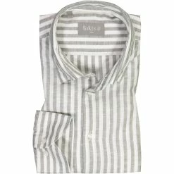 Angebote 🎁 fakts Hemd 6020/313 Slim Fit, Leinen, Graugrün-weiß gestreift, Hellgrau ❤️