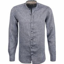 Billig 🌟 FIL NOIR Hemd Ancona 51491/68 Shaped Fit, Reines Leinen, Indigo 🔥