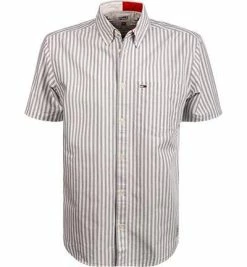 Neu 👏 TOMMY 👖 JEANS Hemd DM0DM10160/POB Kurzarmhemd, Bio Baumwolle, Blau-weiß gestreift, Blau-weiß ✨