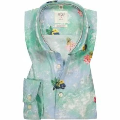 Schlussverkauf ⌛ OLYMP Level Five Body Fit Smartbusiness 3503/74/45 Hemd, Baumwolle, Grün gemustert, Grün ✔️