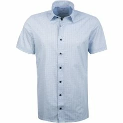 Neu 👍 OLYMP Luxor Modern Fit 1244/72/11 Kurzarmhemd, Jersey geruchshemmend, Hellblau-weiß gemustert, Bleu ✔️