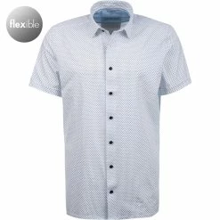 Schlussverkauf ❤️ OLYMP Luxor Modern Fit 1203/72/11 Kurzarmhemd, Jersey atmungsaktiv, Weiß-blau gemustert, Bleu 🛒