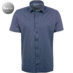 Bestes Angebot 👍 OLYMP Luxor Modern Fit 1203/72/18 Kurzarmhemd, Jersey atmungsaktiv, Dunkelblau-weiß gemustert, Marine 🔥