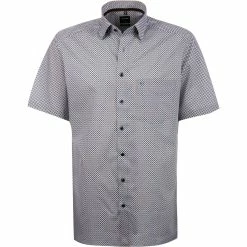 Blitzangebot 🎉 OLYMP Luxor Modern Fit 1217/72/91 Kurzarmhemd, Popeline, Blau-orange gemustert, Orange 😍