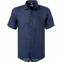 Auslauf 😉 Seidensticker Hemd 198361/19 Kurzarmhemd, Regular Fit, Reines Leinen, Dunkelblau 🔥