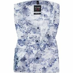 Neu 🔥 OLYMP Level Five Body Fit 2181/74/11 Hemd, Baumwolle, Bleu gemustert, Bleu 🥰
