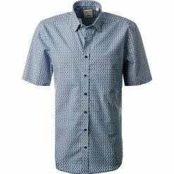 Auslauf 🎉 Haupt Hemd 7112828207/40704 Kurzarmhemd, Regular Fit, Baumwolle, Blau-weiß gemustert, Blau 😀