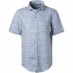 Budget 😀 van Laack Hemd Comfort Fit 171555/RIVARA-S-CF/007 Kurzarmhemd, Reines Leinen, Blau-weiß, Blau 💯