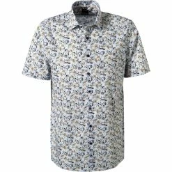 Billig 🔔 OLYMP Luxor Modern Fit 1213/72/91 Kurzarmhemd, Popeline, Blau-orange gemustert, Orange 🛒