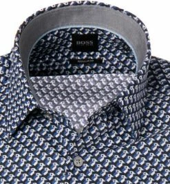 Großhandel ⭐ BOSS Hemd Luka 50453091/428 Kurzarmhemd, Regular Fit, Baumwolle, Blau-weiß gemustert , Mittelblau 👏 -Hemden Verkaufsgeschäft 369008 norm2