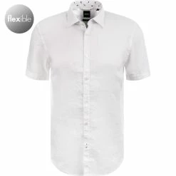 Budget ⌛ BOSS Hemd Ronn 50453012/100 Kurzarmhemd, Slim Fit, Leinen-Stretch atmungsaktiv, Weiß 😉