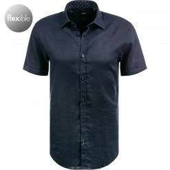 Brandneu ✔️ BOSS Hemd Ronn 50453012/402 Kurzarmhemd, Slim Fit, Leinen-Stretch atmungsaktiv, Dunkelblau 🤩