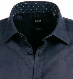 Brandneu ✔️ BOSS Hemd Ronn 50453012/402 Kurzarmhemd, Slim Fit, Leinen-Stretch atmungsaktiv, Dunkelblau 🤩 -Hemden Verkaufsgeschäft 369137 norm2
