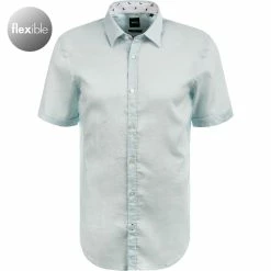 Aktion 🎉 BOSS Hemd Ronn 50453012/452 Kurzarmhemd, Slim Fit, Leinen-Stretch atmungsaktiv, Pastellblau ⭐