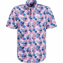 Budget ✨ Fynch-Hatton Hemd 1121 8161/8160 Kurzarmhemd, Casual Fit, Baumwolle, Blau-pink gemustert, Blau-pink 🎉