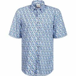 Budget 🤩 Haupt Hemd 7112828243/40704 Kurzarmhemd, Regular Fit, Baumwolle, Blau gemustert, Blau 🧨