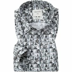 Bestes Angebot 🎉 Haupt Hemd 71120218303/40108 Modern Fit, Baumwolle, Grau-weiß gemustert, Schwarz-weiß 😉