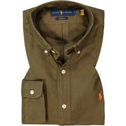 Budget 🛒 Polo Ralph Lauren Hemd 710805564/006 Custom Fit, Baumwolle, Olivgrün ✨