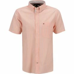 Rabatt 🧨 Tommy Hilfiger Hemd MW0MW18872/0DM Kurzarmhemd, Regular Fit, Popeline, Lachs-weiß gestreift, Lachs-weiß ❤️