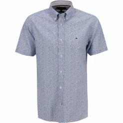 Bestes Angebot 😉 Tommy Hilfiger Hemd MW0MW18873/0K4 Kurzarmhemd, Regular Fit, Popeline, Weiß-blau gemustert, Hellblau-weiß 🎉