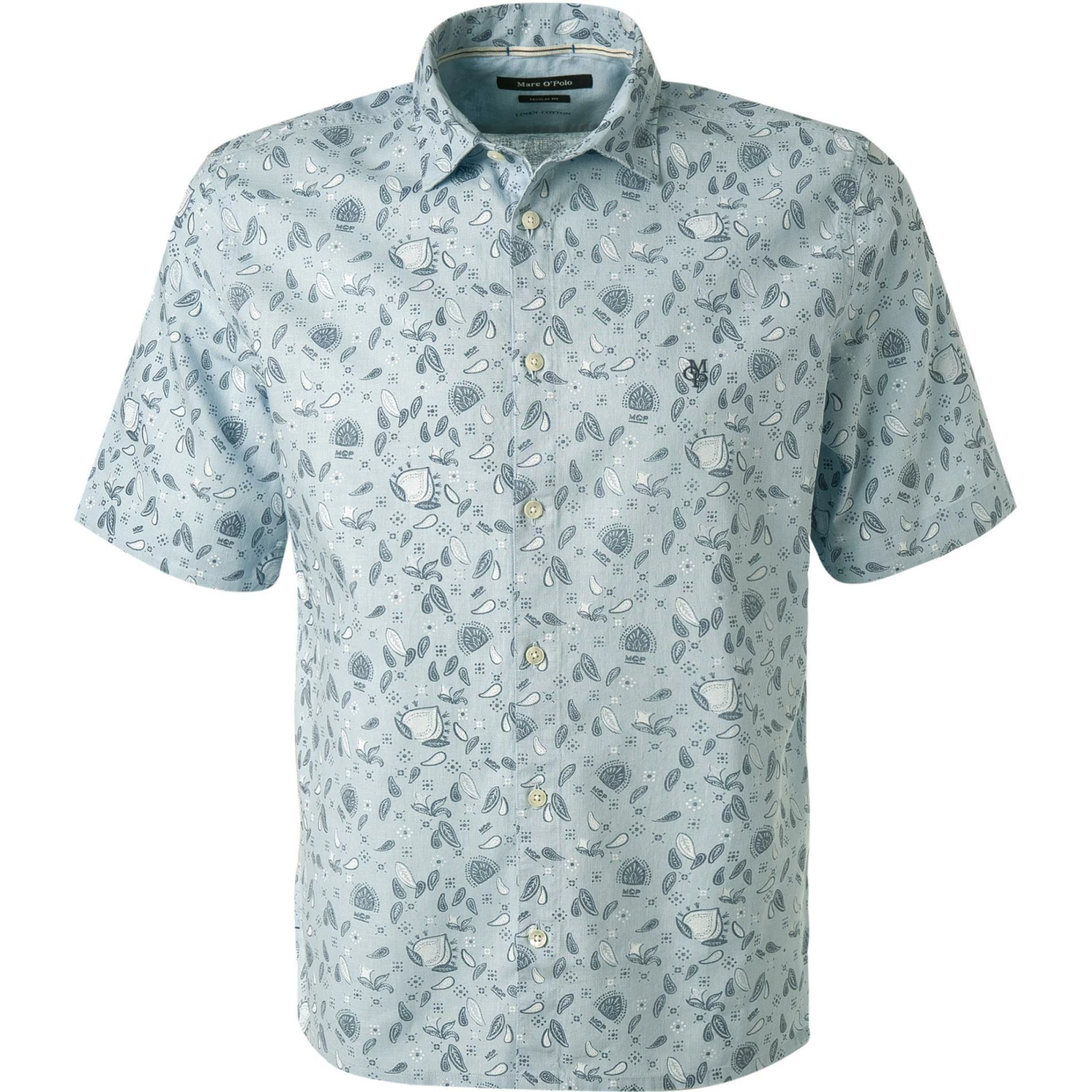 Aktion 🥰 Marc O'Polo Hemd 124 7354 41152/I87 Kurzarmhemd, Regular Fit, Leinen, Hellblau gemustert, Marine ✔️ 1 Aktion 🥰 Marc O'Polo Hemd 124 7354 41152/I87 Kurzarmhemd, Regular Fit, Leinen, Hellblau gemustert, Marine ✔️