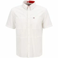 Angebote ⌛ TOMMY 👖 JEANS Hemd DM0DM10879/YBR Kurzarmhemd, Relaxed Fit, Popeline, Weiß ✔️