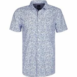 Rabatt 🌟 BOSS Hemd Magneton 50453296/428 Kurzarmhemd, Slim Fit, Baumwolle, Mittelblau gemustert, Mittelblau 🥰