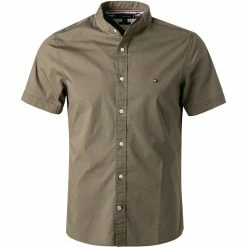 Auslauf 🎁 Tommy Hilfiger Hemd MW0MW10923/M04 Kurzarmhemd, Slim Fit, Baumwolle, Dunkelolive 🔔