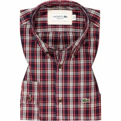 Budget ⭐ LACOSTE Hemd CH3983/8L1 Regular Fit, Baumwolle, Rot-blau kariert, Rot-navy-weiß 🔔