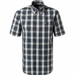 Brandneu 🔥 Fred Perry Hemd M1674/738 Kurzarmhemd, Baumwolle, Nachtblau kariert, Nachtblau 🎉