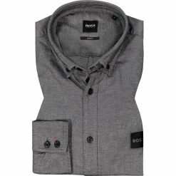 Schlussverkauf 🤩 BOSS Hemd Mabsoot 50462815/001 Slim Fit, Baumwolle, Schwarz meliert, Schwarz 😉