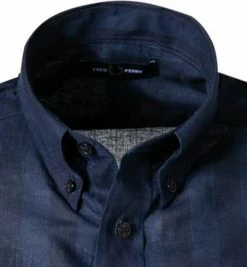 Neu 🎁 Fred Perry Hemd M1675/608 Kurzarmhemd, Baumwolle-Leinen, Navy gestreift, Navy ✨ -Hemden Verkaufsgeschäft 373035 norm2