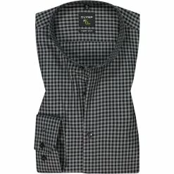 Schlussverkauf 🤩 OLYMP No. Six Super Slim 2586/84/68 Hemd, Super Slim Fit, Baumwolle, Schwarz-grau kariert, Schwarz 👍