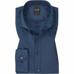 Neu 🎁 OLYMP Level Five Body Fit 69EL 2084/89/18 Hemd, Baumwolle, Extra langer Arm, Marine gemustert, Marine ⭐