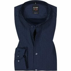 Am billigsten 🔔 OLYMP Level Five Body Fit 2140/84/18 Hemd, Baumwolle, Marineblau gemustert, Marine 🎉