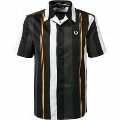 Rabatt ❤️ Fred Perry Hemd M2707/408 Kurzarmhemd, Baumwolle, Jägergrün-schwarz gestreift, Jägergrün 🥰