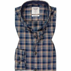 Großhandel 😉 OLYMP Casual Level Five Body Fit 3568/84/18 Hemd, Baumwolle, Marine-orange kariert, Marine 🎁