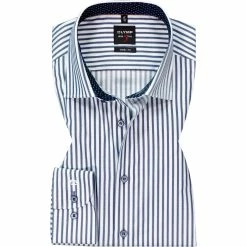 Budget ⭐ OLYMP Level Five Body Fit 2094/84/18 Hemd, Baumwolle, Marine-weiß gestreift, Marine 😍