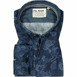 Auslauf 🌟 FIL NOIR Hemd Giuseppe 51574/68 Shaped Fit, Baumwolle CO2-Neutral, Indigo gemustert, Indigo 🧨