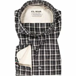 Coupon ⌛ FIL NOIR Hemd Giuseppe 51576/09 Shaped Fit, Flanell CO2-Neutral, Schwarz-ecru kariert, Schwarz 👍