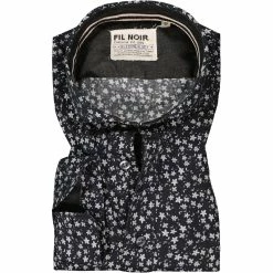 Besorgen 😉 FIL NOIR Hemd Giuseppe 51567/09 Shaped Fit, Baumwolle CO2-Neutral, Dunkelblau-silbergrau gemustert, Schwarz 🥰